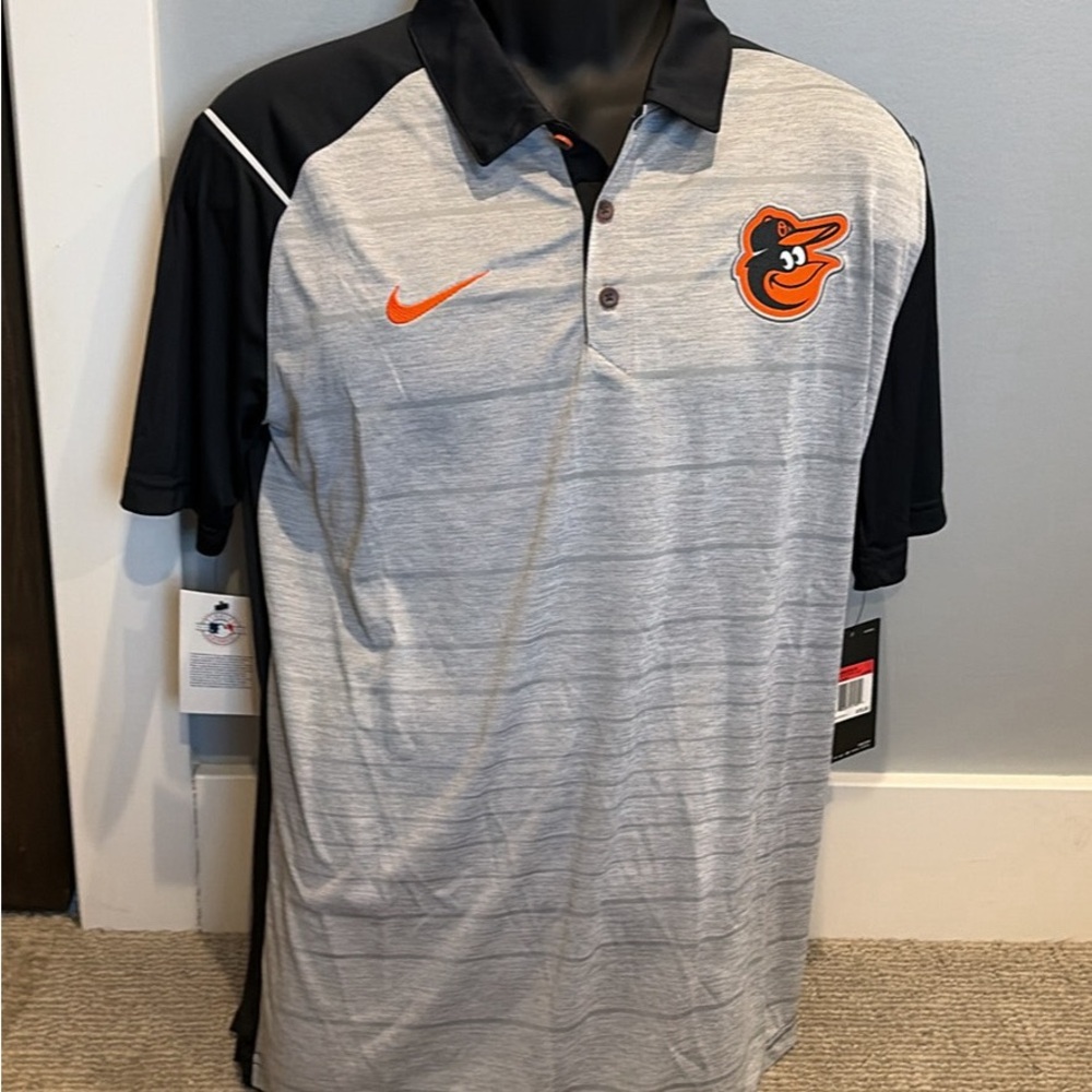 Nike Men's Gray and Black Polo with Orange Accents Baltimore Orioles